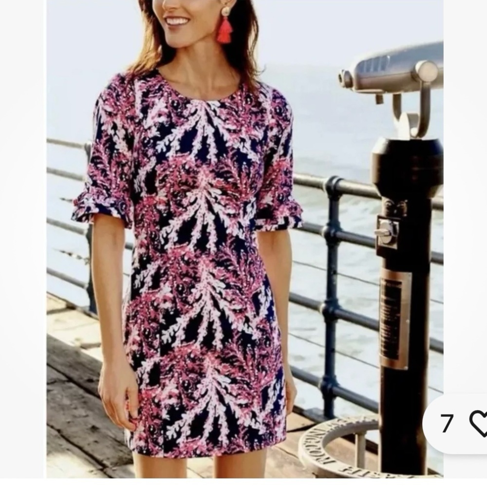Lilly Pulitzer FIESTA STRETCH DRESS Nauti Navy Pink Beyond The Sea Shift Size 2
